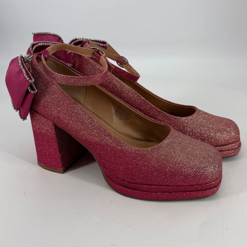 Torrid x Betsey Johnson Pink Glitter Platform Heels Bow Rhinestone 13WW Party